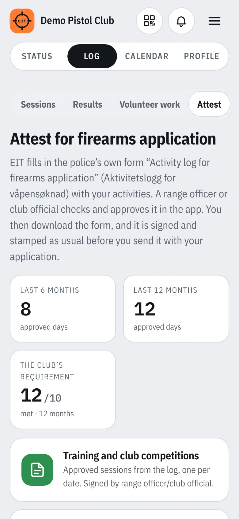Attest for firearms application in the app with the number of approved days