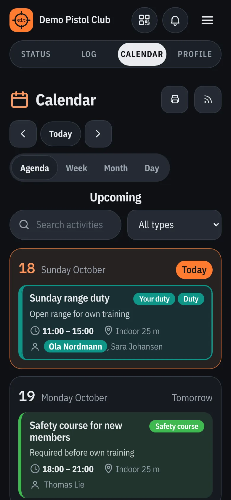 The calendar in dark theme
