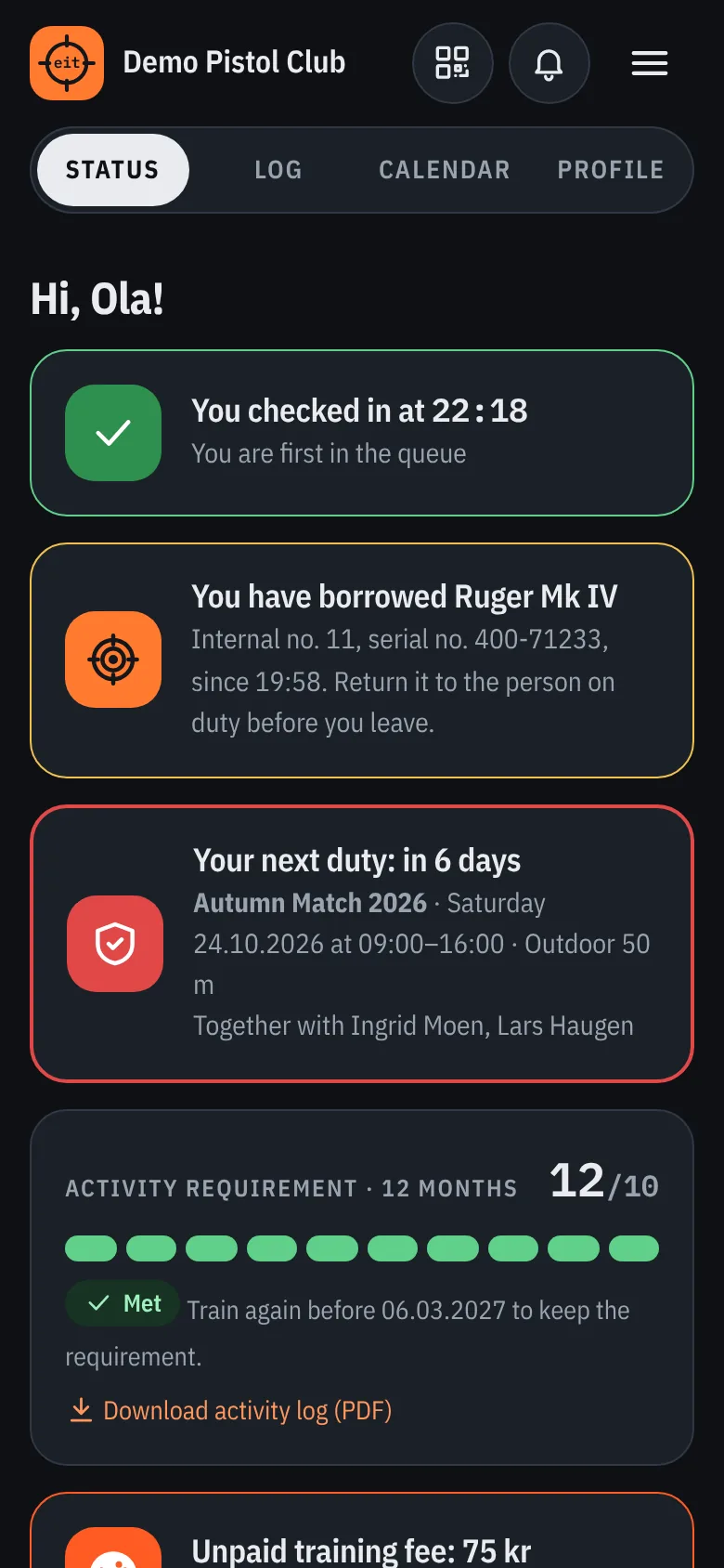 The home page in dark theme