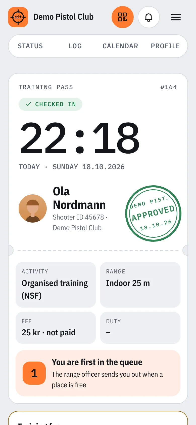 Training pass with approved stamp