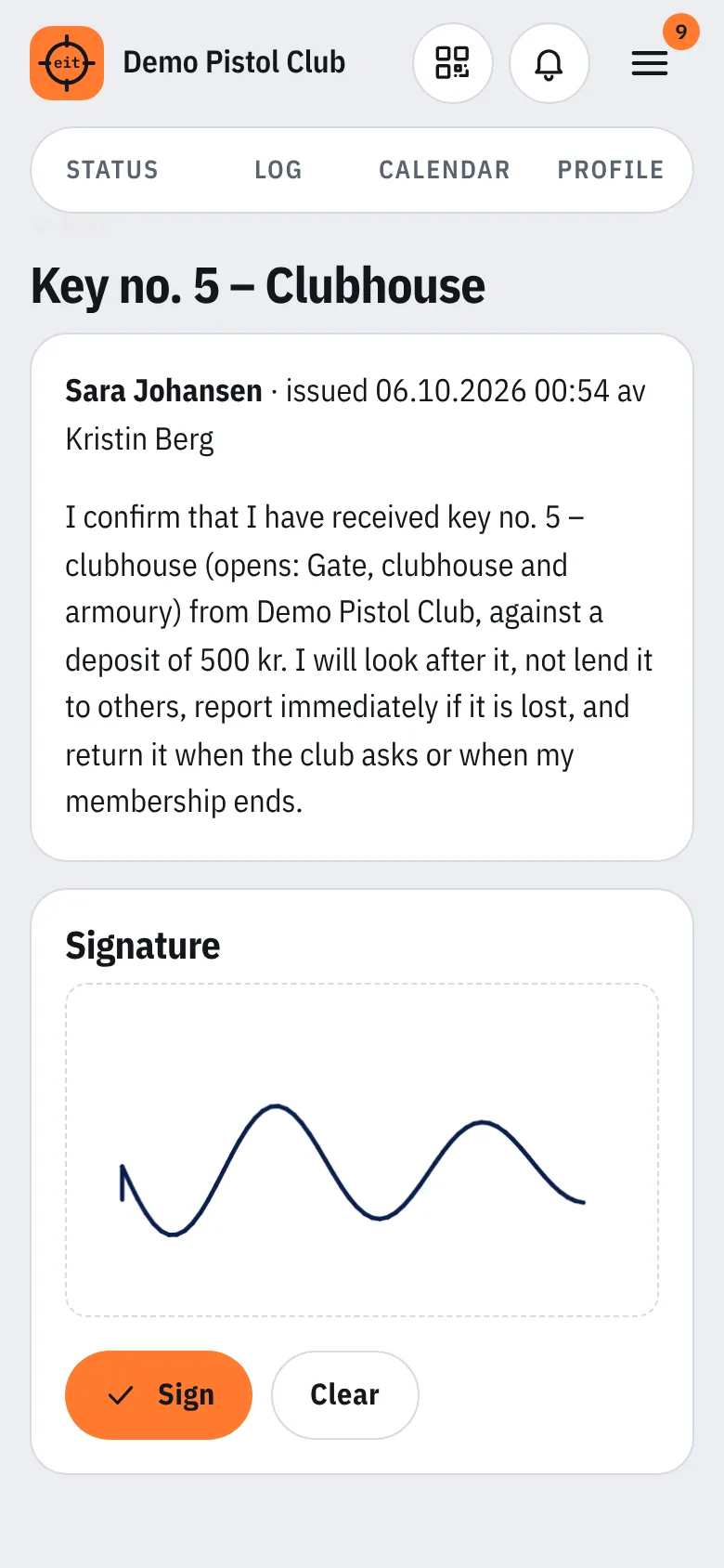 Signature for an issued key