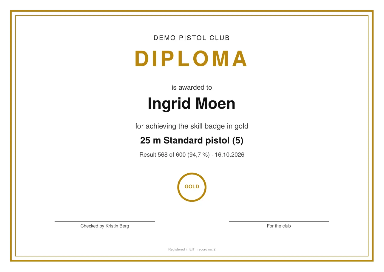 Diploma for a skill badge in gold